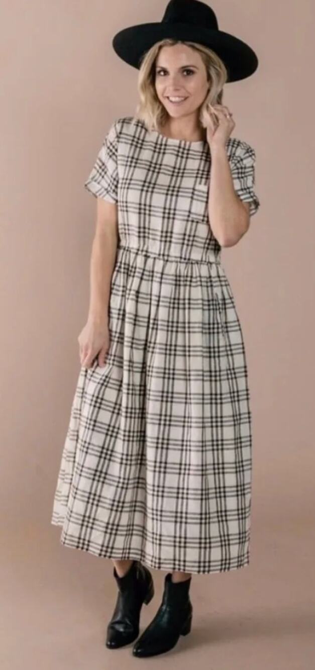 Rylee + Cru Women’s Check Kat Dress Cotton Linen Black White Size Medium